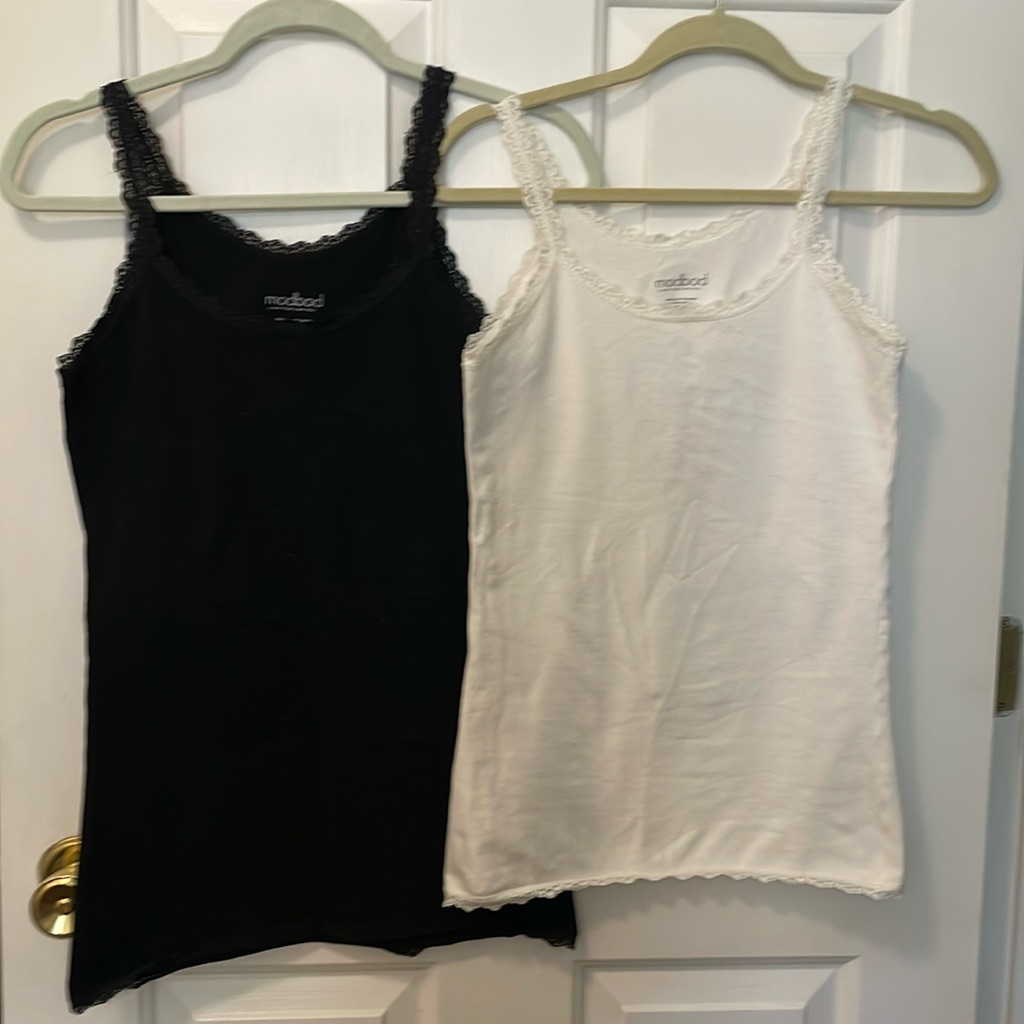 Two Lace Trimmed Cotton Spandex Camisoles